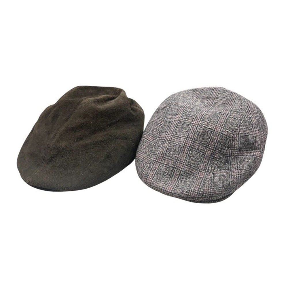 Agatha Flat Cap Men's Size L Brown Gray Plaid Newsboy Driving Hat Lot of 2
